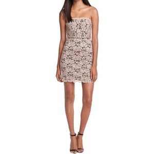 Diane Von Furstenberg Nude & Black Lace Strapless Dress, Size 8